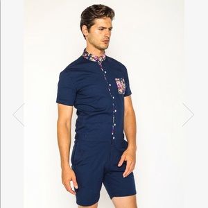 Navy Romper with Rose Detailing